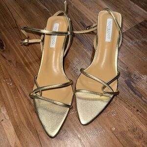 TONY BIANCO Gold Shiny Strappy Pointed-Toe Slingback Sandals 7.5